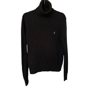 Vintage Ralph Lauren Sport Women's Black Chunky Preppy Knit Turtleneck Size XL